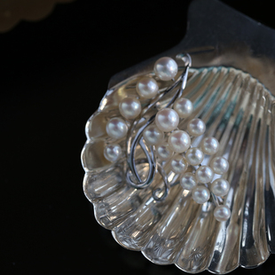 复古天然Akoya日本海水珍珠胸针镀金群镶 孤品