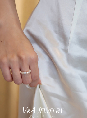 独家特别定制Pavé镶嵌满钻球天然小米珍珠指环