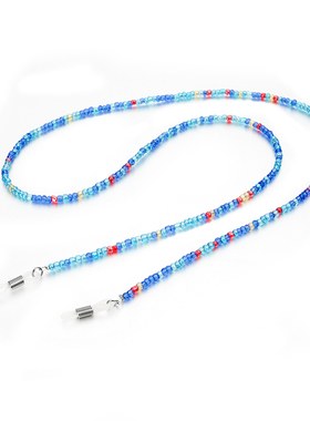 复古风蓝色串珠眼镜链 防滑挂脖眼镜挂链 太阳镜眼镜防掉链子链条