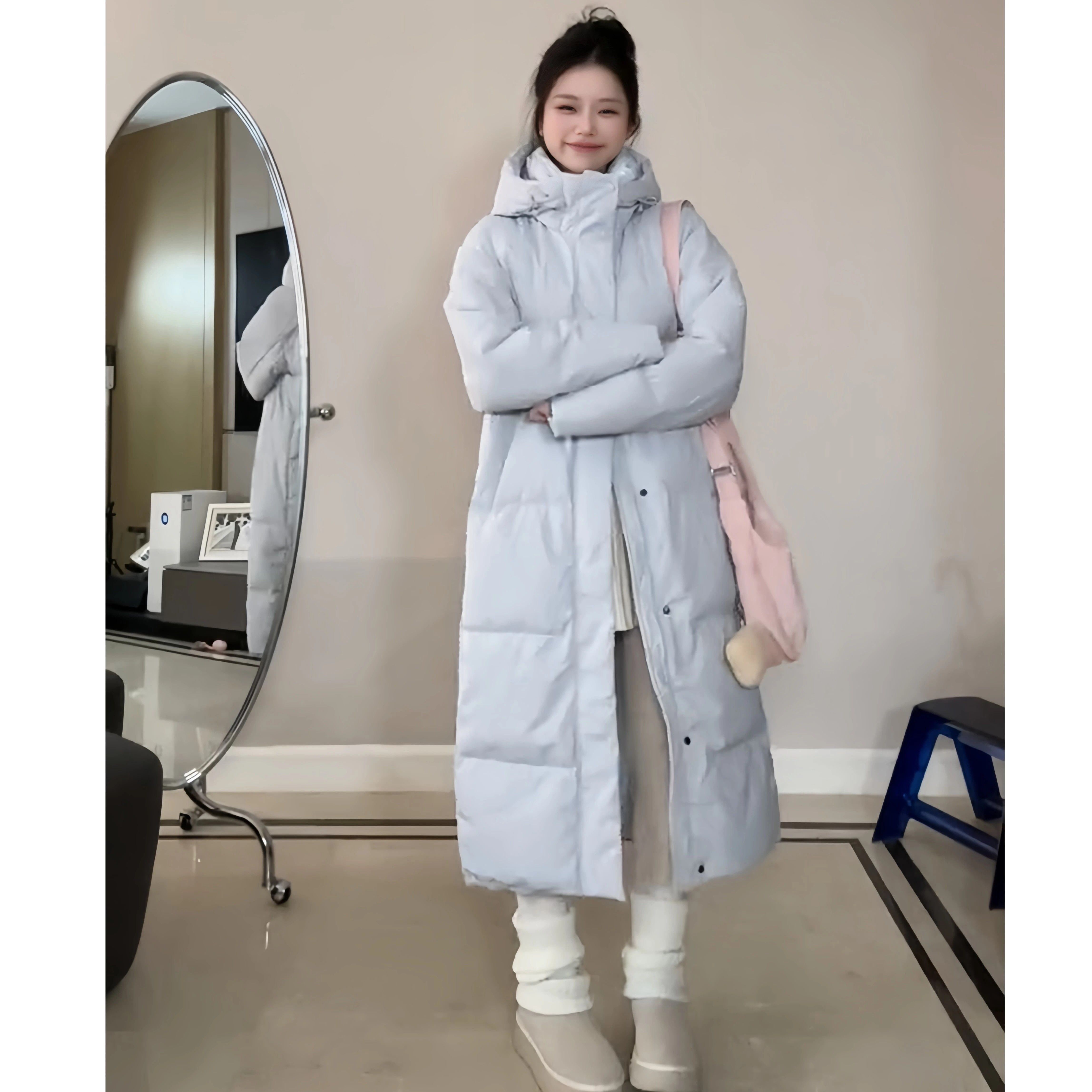 蓝色羽绒服中长款棉服女2025棉衣/棉服