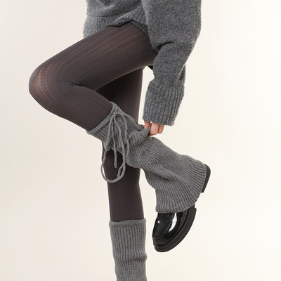 绑带袜套女芭蕾风喇叭y2k灰竖纹jk堆堆袜辣妹配雪地靴设计感腿套