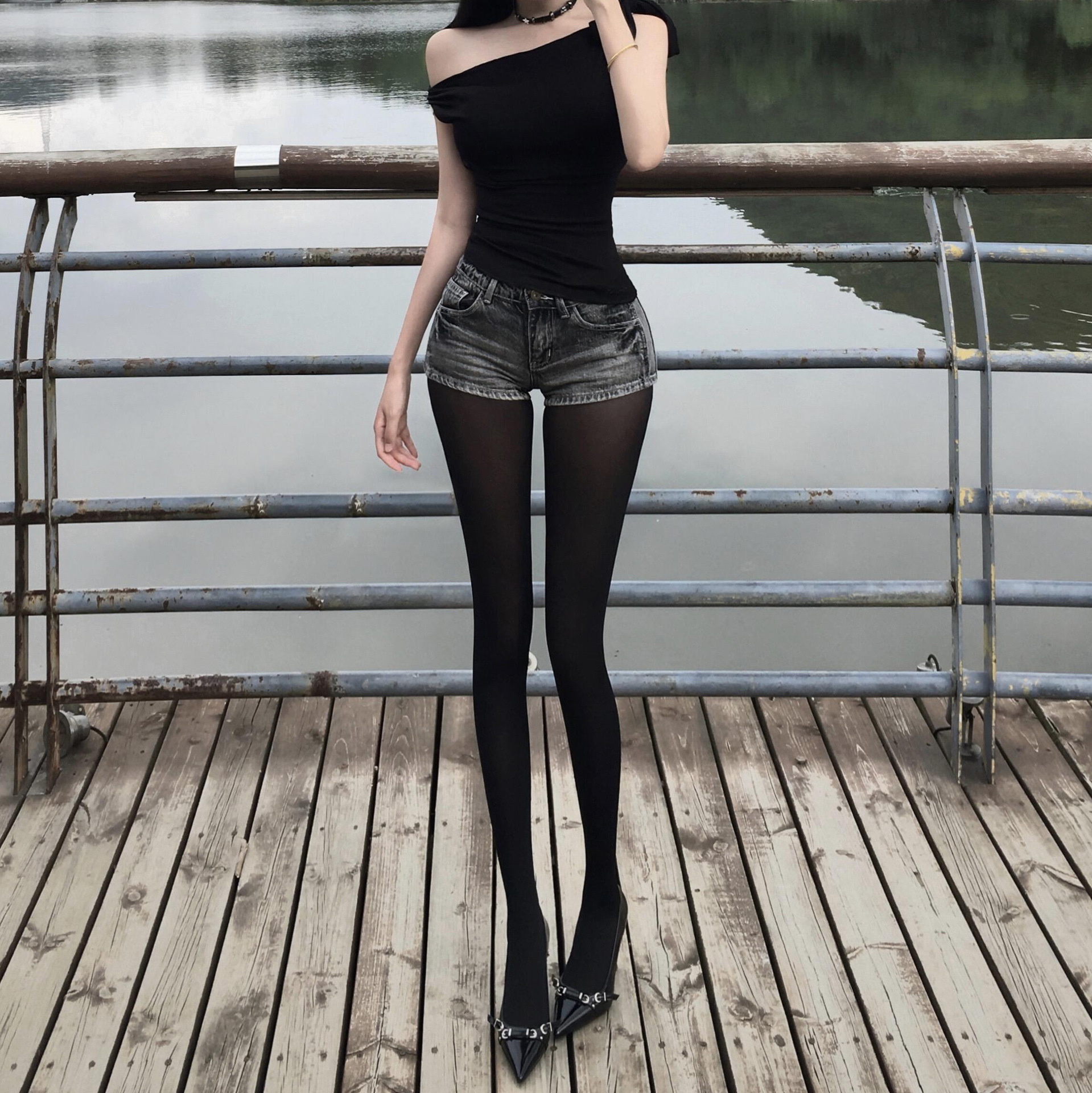 性感辣妹黑丝连裤袜60D天鹅绒面膜袜薄款高弹哑光厚黑jk打底袜女