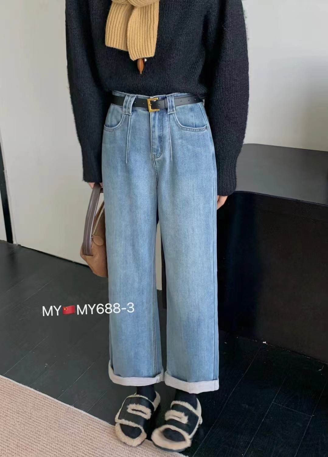 遮胯修身高腰加绒牛仔裤女2026冬季新款韩版宽松显瘦直筒阔腿裤子