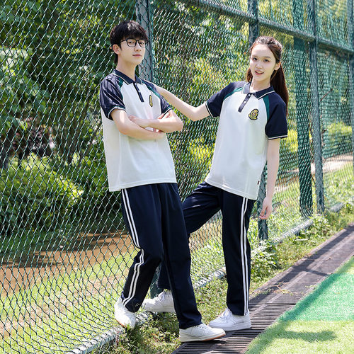 夏季小学生棉质短袖长裤校服套装初中高中生大码班服运动服吸汗