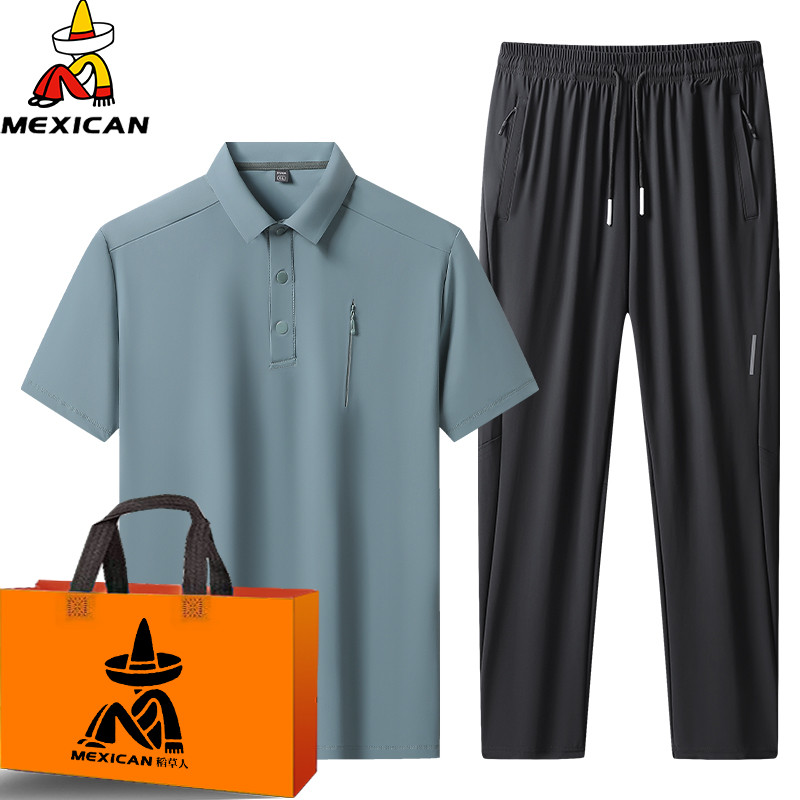 夏季冰丝无痕男士休闲短袖套装