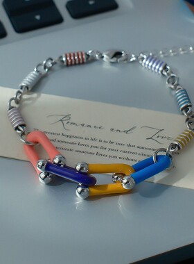 冷淡风珐琅彩色马蹄手链ins风个性感小众滴釉小蛮腰串珠手饰