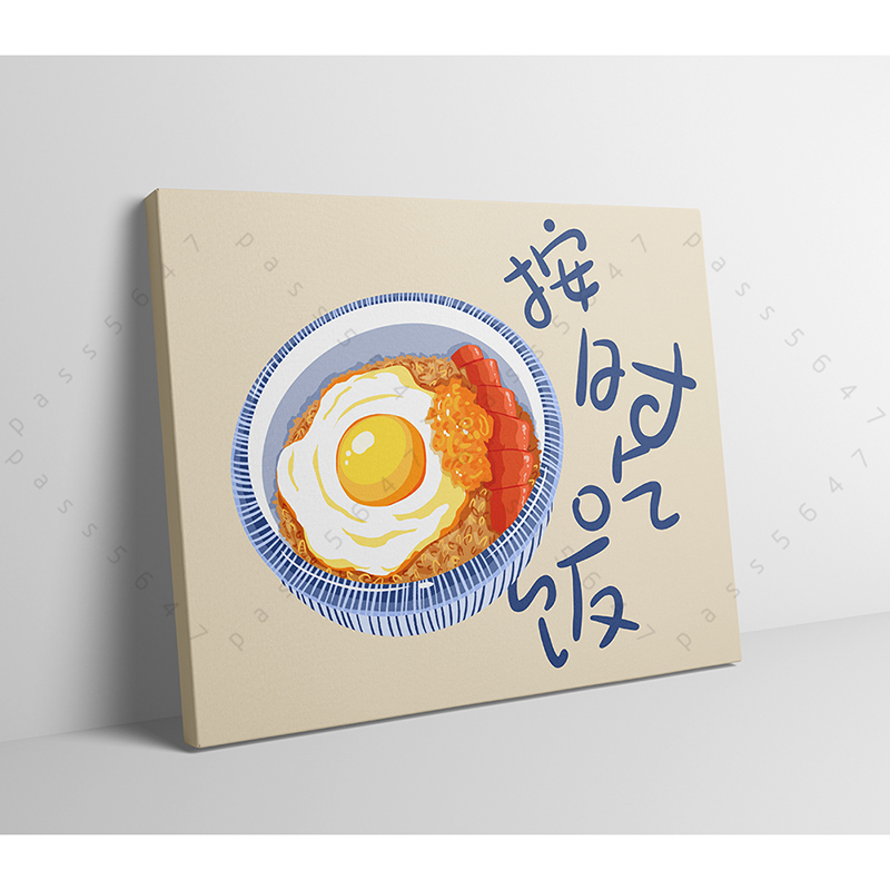 餐厅装饰画中餐店煎蛋炒饭无框画饭厅挂画背景墙壁画插画手绘图