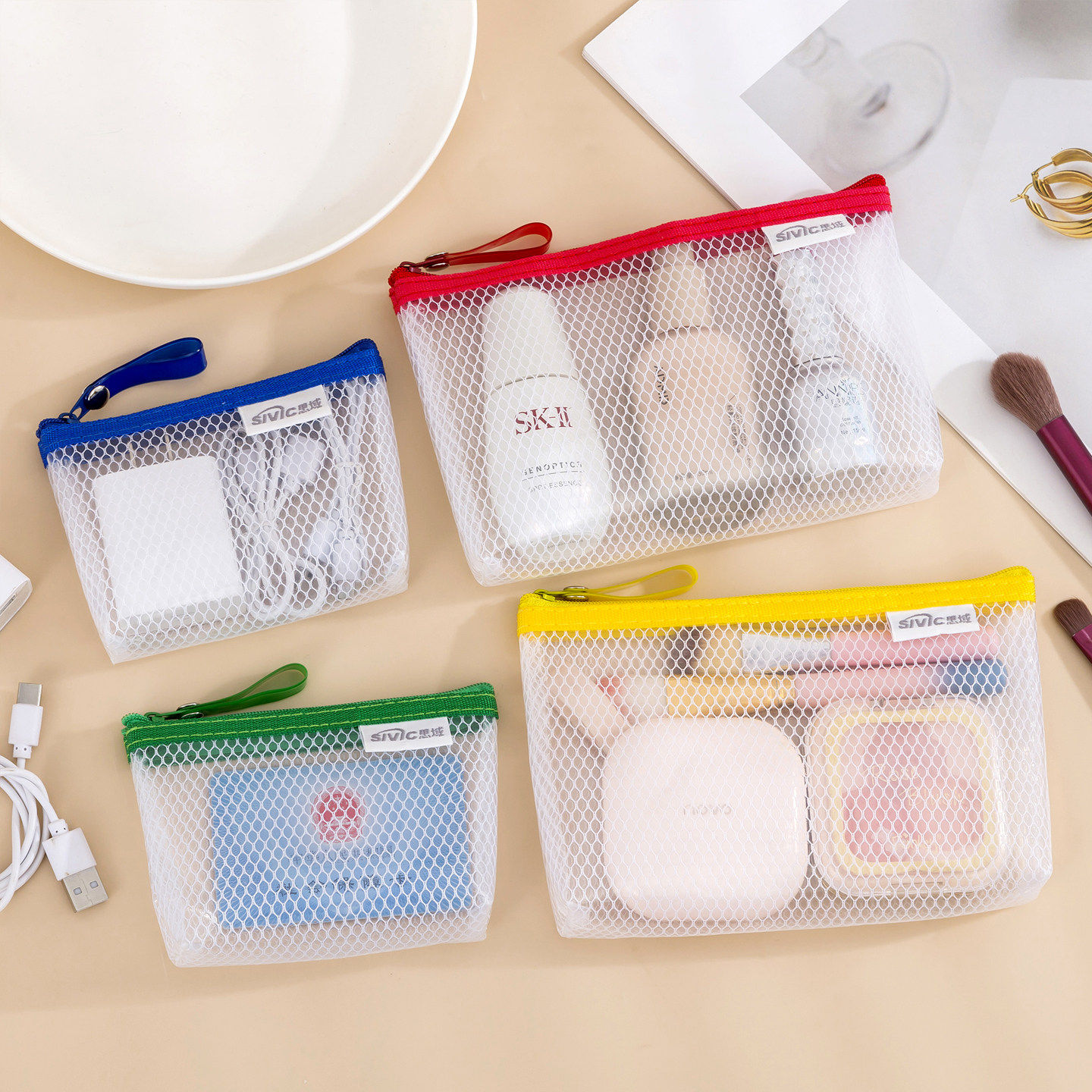 手提小号零钱包EVA防水网格拉链袋多功能小物件化妆品收纳小包