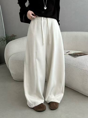 2025秋冬AL简尚1626休闲加绒松紧腰显瘦大码女裤束脚俩穿长裤卫裤