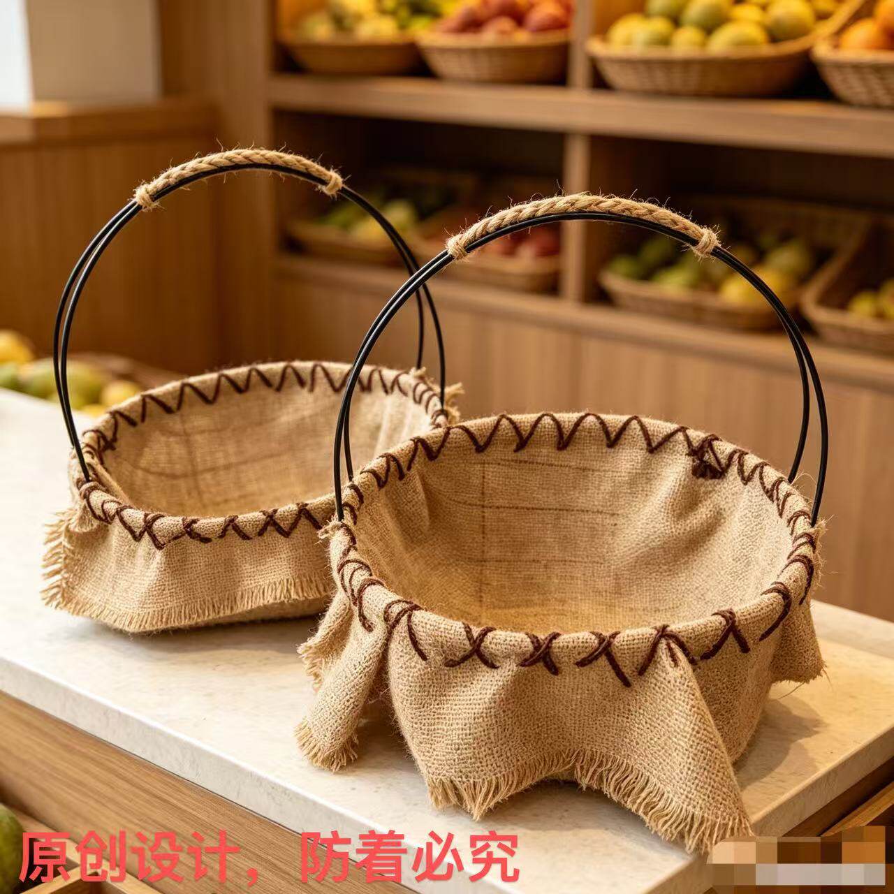 手工铁艺田园复古手提水果篮