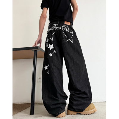 现货 男女直筒宽松印花牛仔裤85152p45