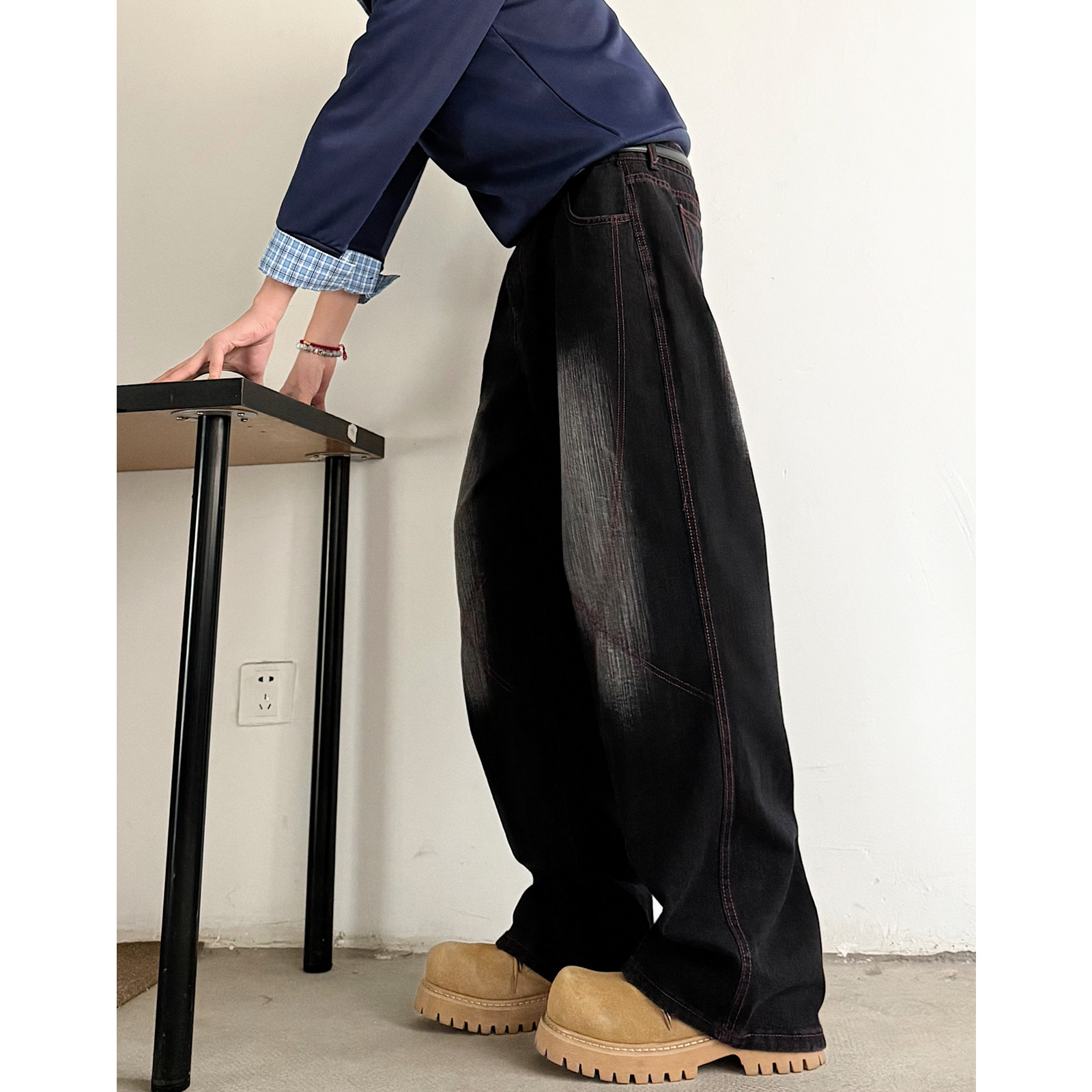 哈苏线男女直筒宽松牛仔裤8106p55，男装牛仔裤，星座517-5