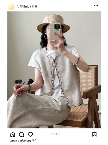 亚麻背心2026春夏新款新中式国风刺绣欧美风高级感气质马甲超好看