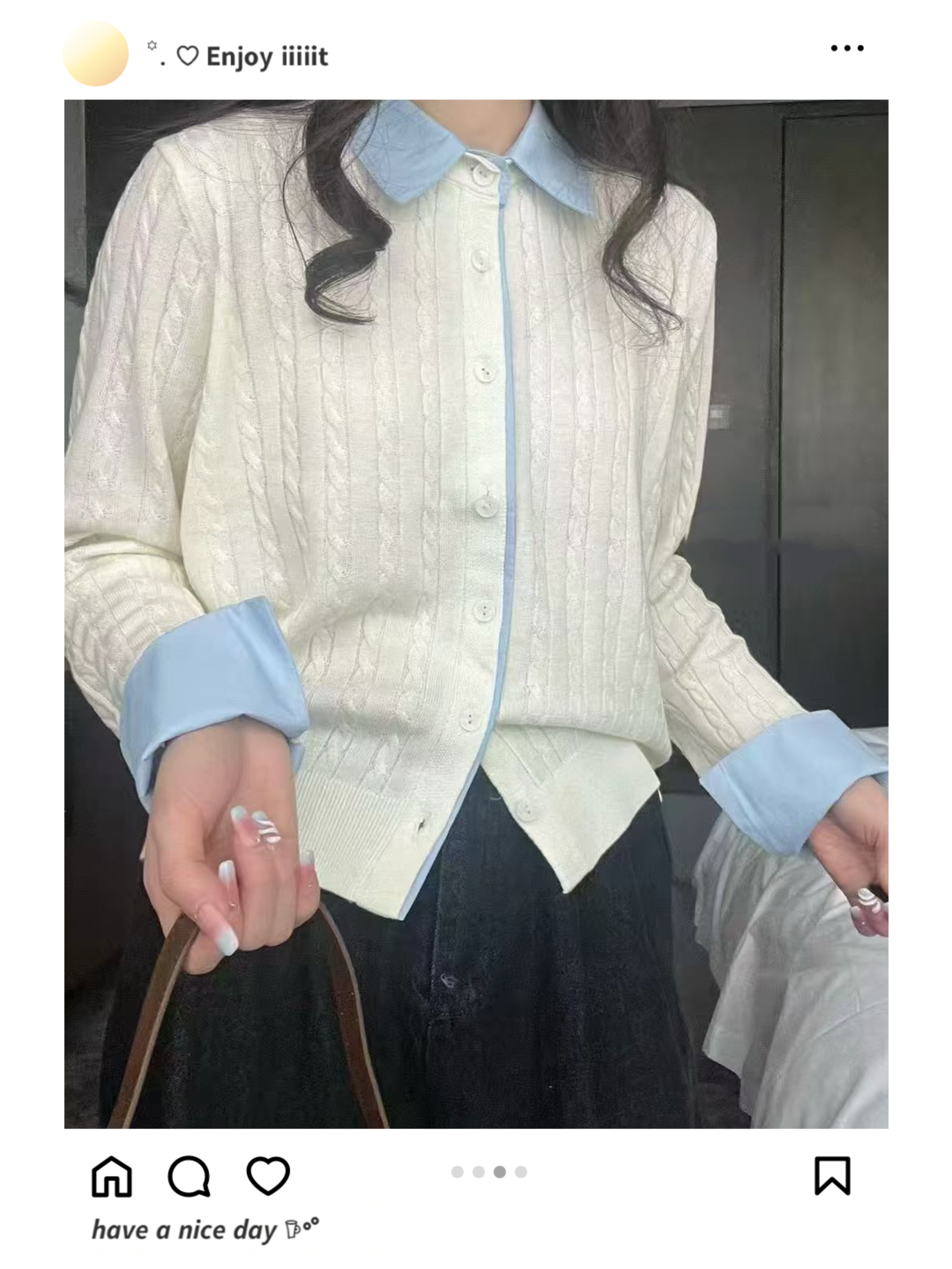 绵羊毛麻花假两件翻领春秋新款翻领排扣衬衫POLO女宽松显瘦开衫