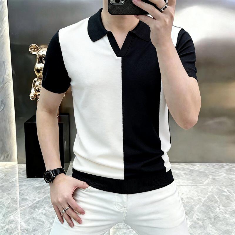 短袖男款夏衣服polo衫t恤2026新款翻领上衣潮流黑白撞色高级感