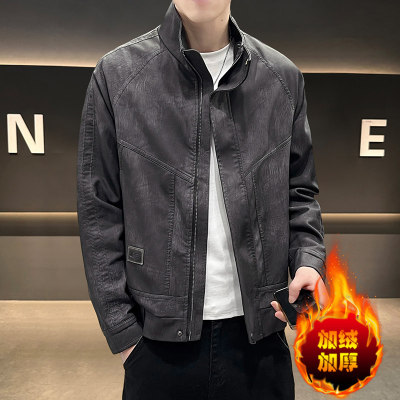 立领皮衣外套男款衣服2025新款皮夹克春秋冬加绒加厚潮流机车服