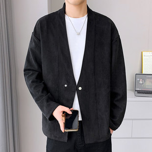 无领西装夹克外套男款2025新款秋春衣服男装休闲西服轻奢潮V领