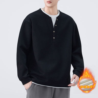 假两件衣服男款长袖无帽卫衣2025新款加厚秋冬加绒外穿内搭上衣