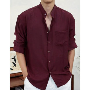 老钱风衣服男款衬衫长袖立领衬衣2026新款春装上衣潮流复古高级感