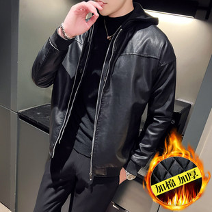 假两件皮衣夹克外套男款2025新款冬加厚加棉连帽带帽子皮棉衣夹棉