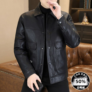 皮羽绒服男款冬季皮衣外套加厚2025新款冬装男装翻领休闲百搭