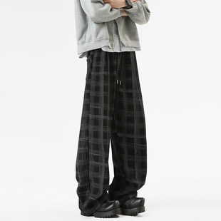裤子男款直筒宽松格子裤美式复古潮流高街休闲裤2026春季新款