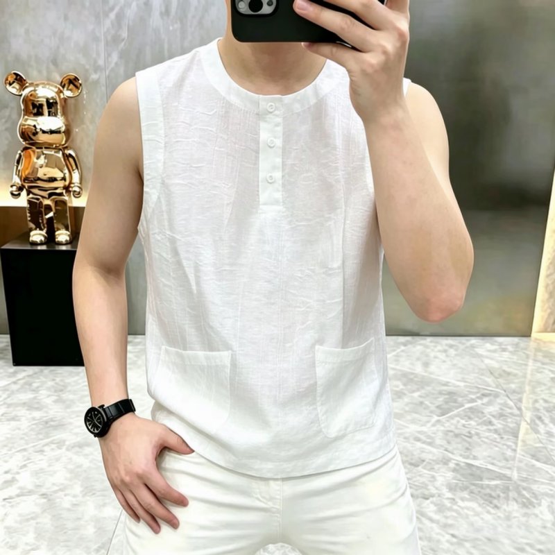 老钱风坎肩背心男款夏薄款外穿2026新款无袖t恤潮流高级感痞帅风图片