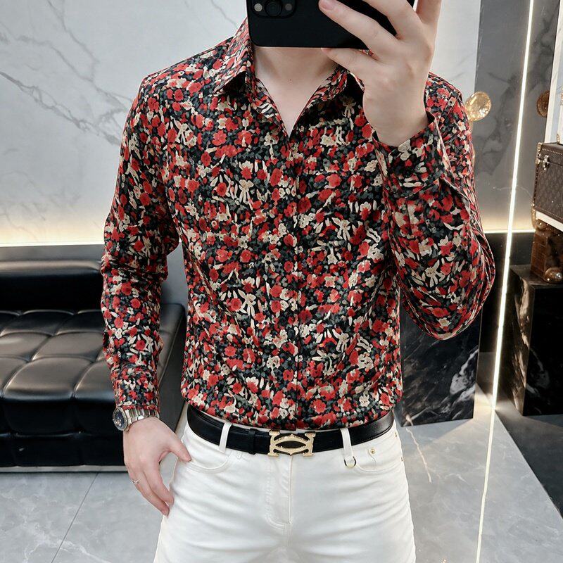 花衬衫男款2026新款长袖衣服碎花休闲衬衣潮流痞帅风秋季上衣