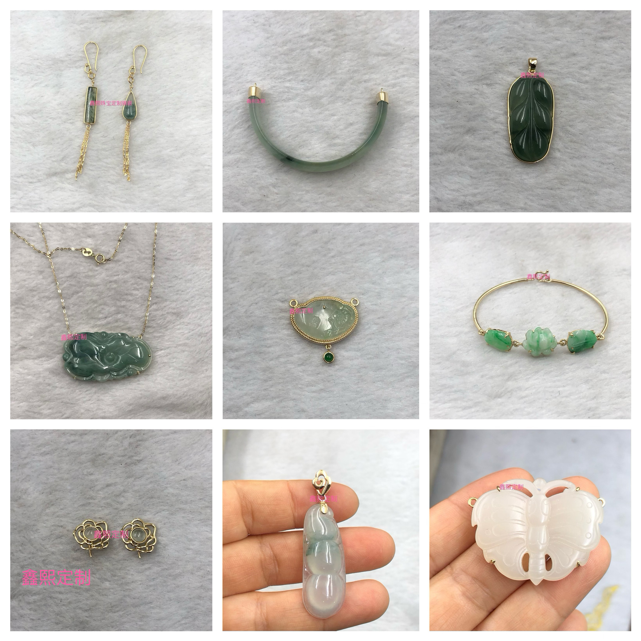 手工镶嵌925银k金加工不规则翡翠玉石包边定制戒指吊坠耳钉手链