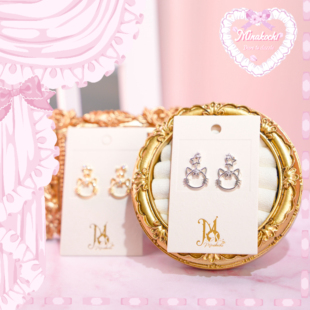 “星月露娜”闪钻镂空925纯银猫咪耳钉Minakochi米娜可可