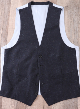 98cm英国绅士蓝色单排扣常规男西装V领马甲春季商务休闲时尚英伦