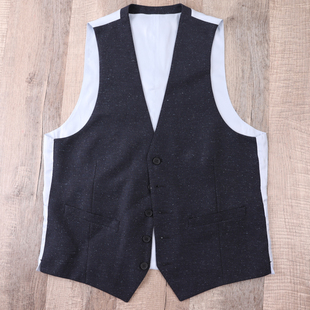 98cm英国绅士蓝色单排扣常规男西装V领马甲春季商务休闲时尚英伦