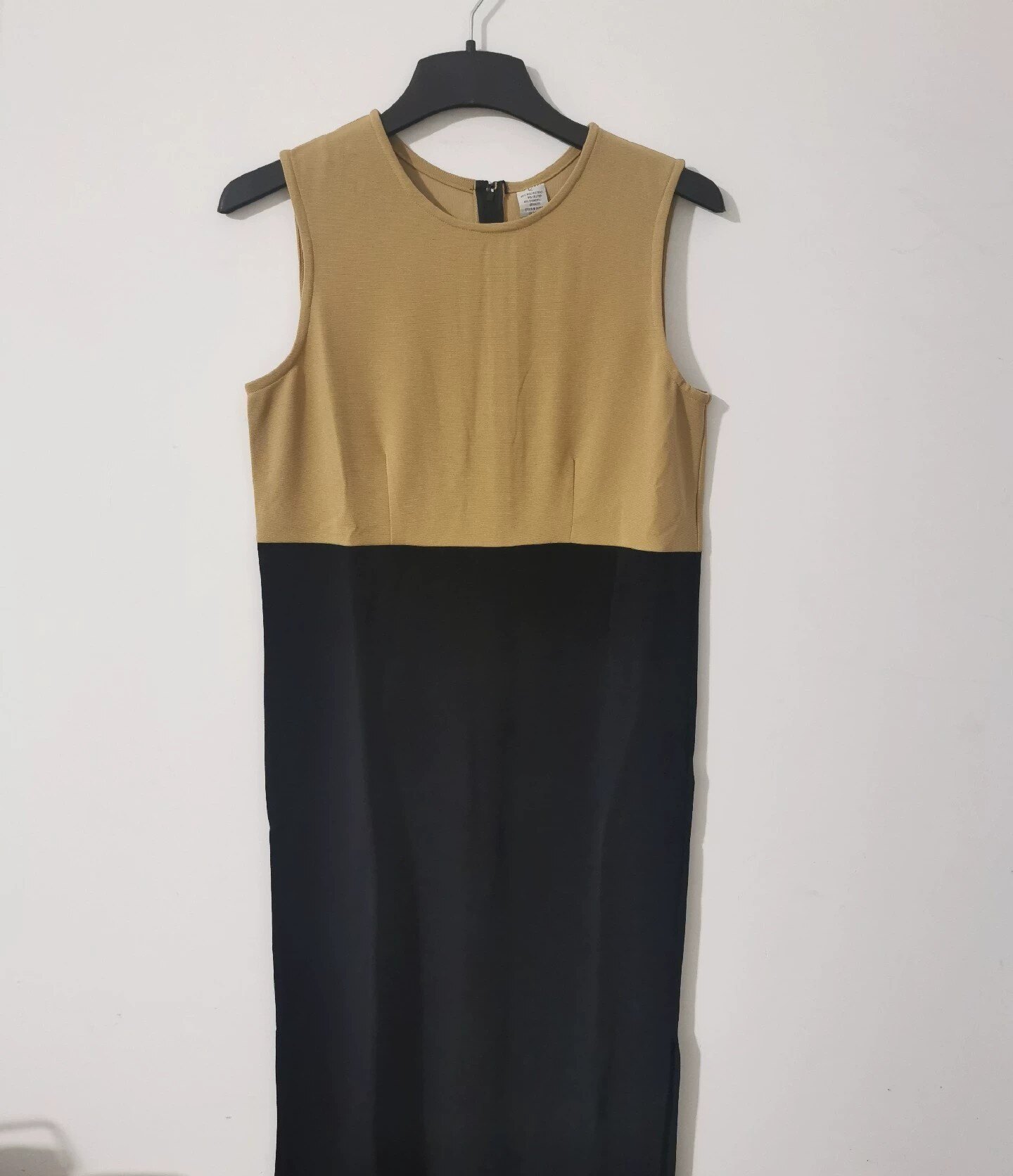 拼色裙圆领拉链拼接气质职业无袖连衣裙外贸