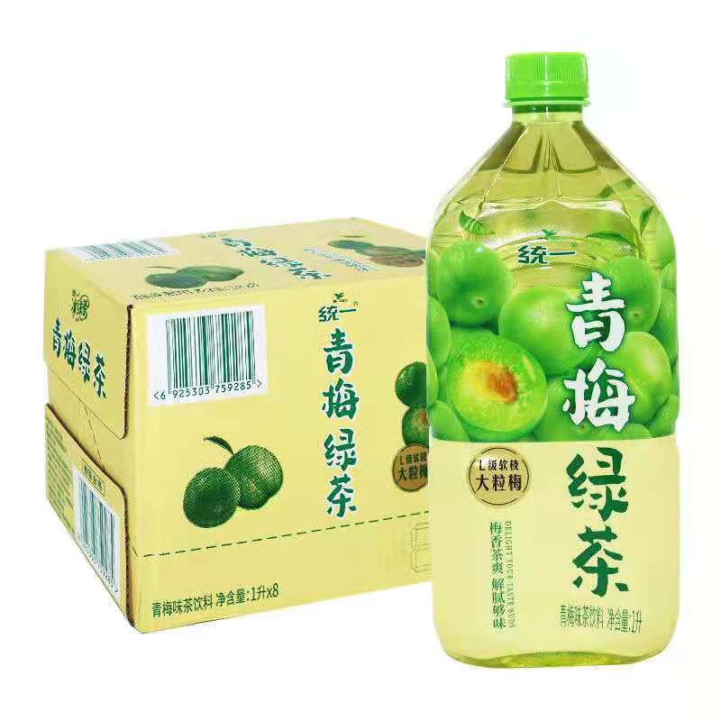 统一青梅绿茶1L箱装茶饮料茶爽
