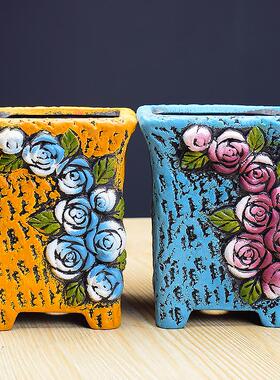 源头工厂直销方形方口老桩多肉花盆玫瑰中大号高盆可养虎皮蝴蝶兰