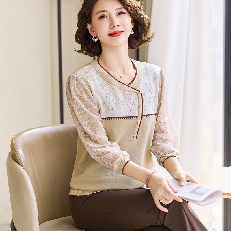 洋气妈妈春装减龄针织小衫2025新款中老年女装薄款七分袖T恤上衣