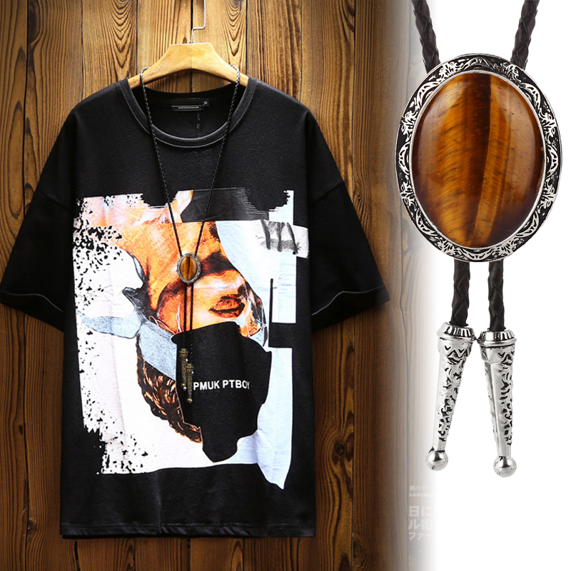 男士短袖合金时光宝石项链原创