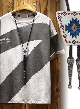 土酷小众长款领绳西南男短袖项链