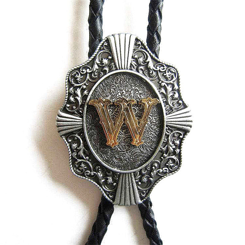 字母波洛项链男女复古马术配饰品美国西部牛仔雕花真牛皮领绳A