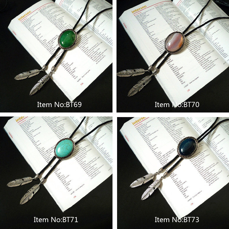 绿松项链男士欧美外销服装配件长款4股手编4mm皮绳波洛毛衣链吊坠