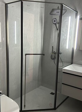 极窄钻石型淋浴房奶白色浴室隔断卫生间一体玻璃干湿分离极简沐浴