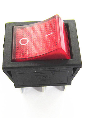 船型开关 翘板电源按钮 KCD4 2档6脚红色带灯 16A 250V 31x25mm