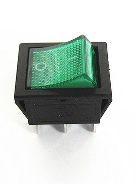 船型开关 翘板电源按钮 KCD4 2档6脚绿色带灯 16A 250V 31x25mm