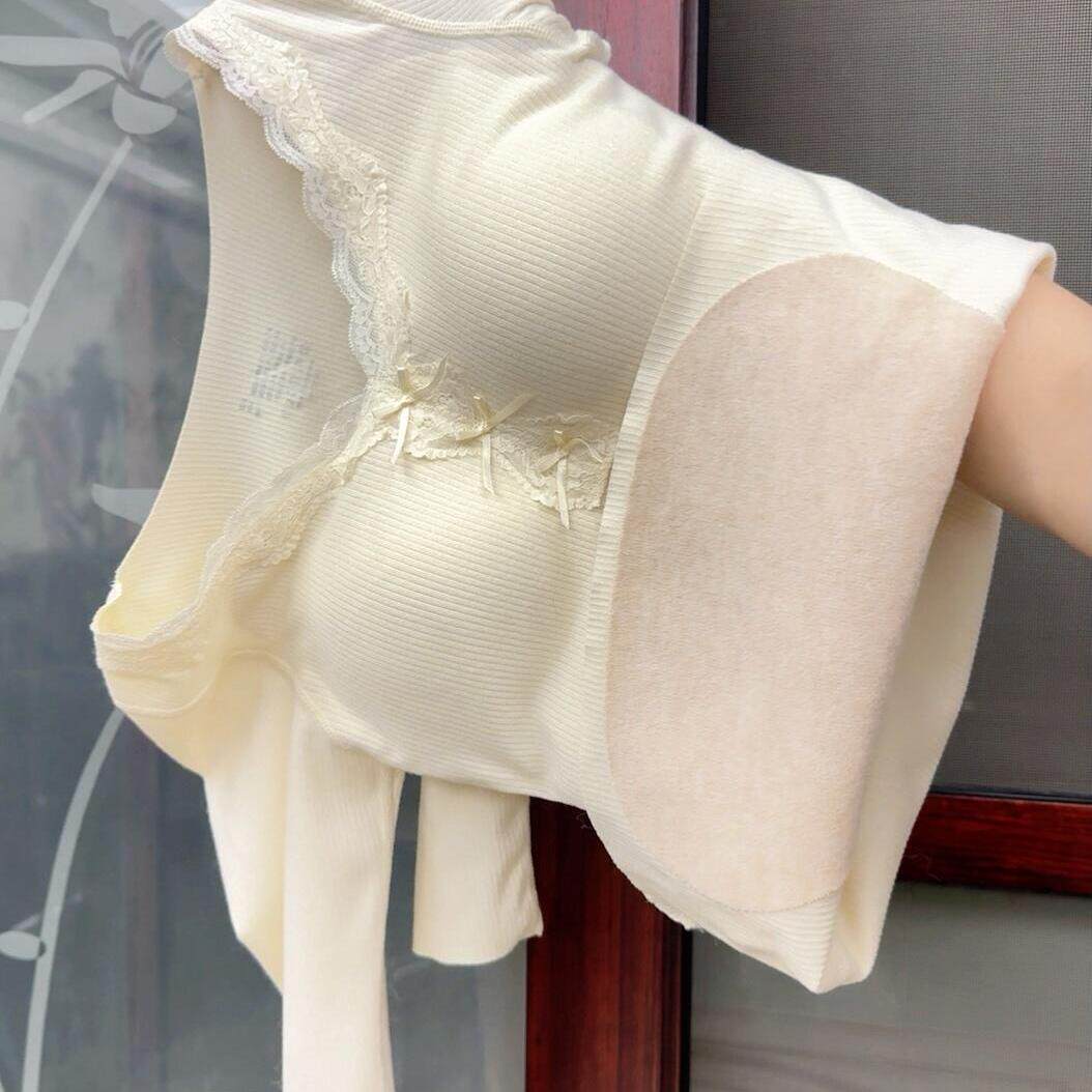 超美蝴蝶结蕾丝V领保暖内衣套装