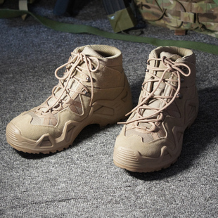 军迷徒步运动战斗靴 沙色中帮靴登山鞋 卡其色战术户外 战术汤姆