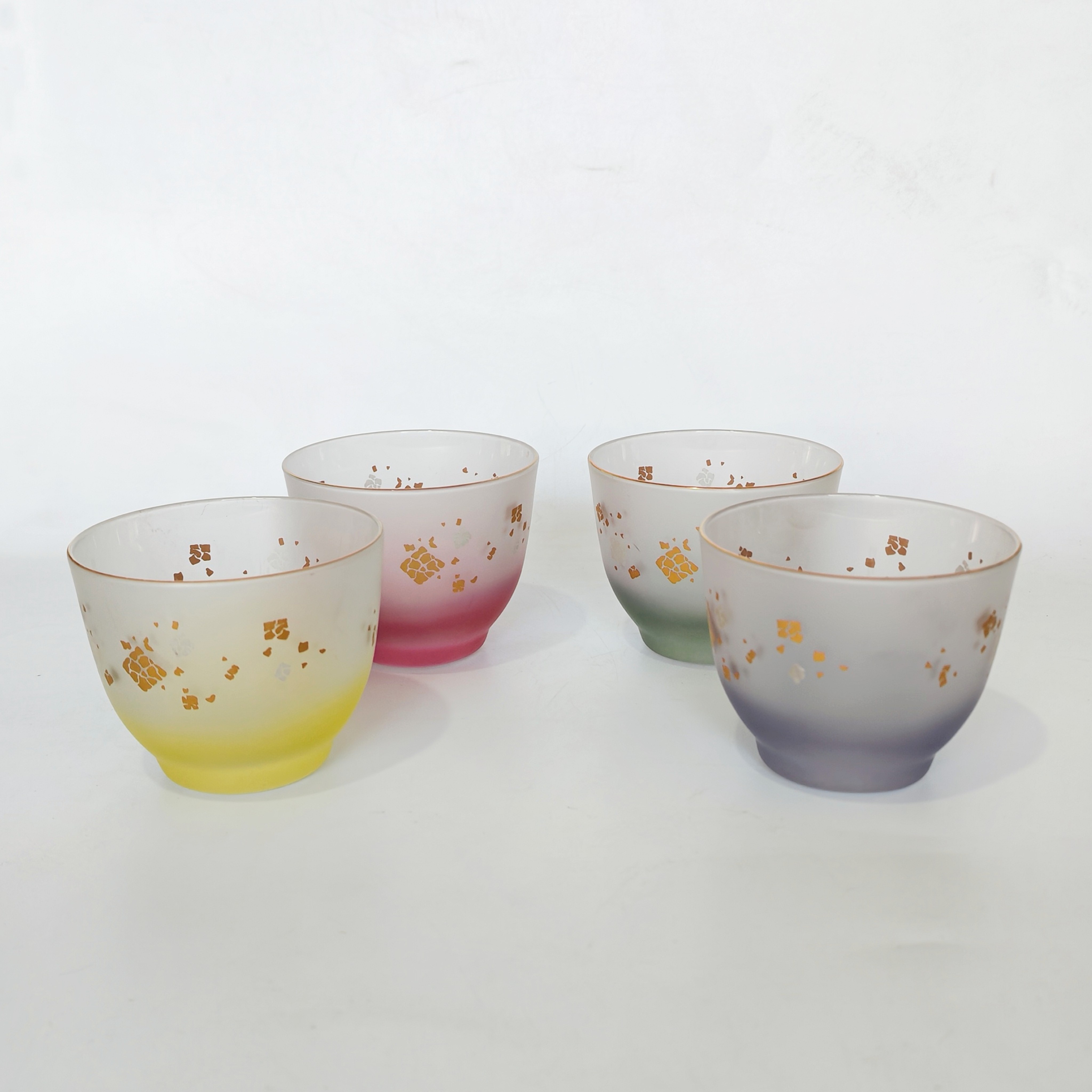 日本中古金箔银箔冷茶杯硝子磨砂玻璃杯雾面啤酒杯复古果汁杯昭和
