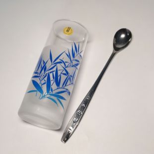 日本进口玻璃杯HOYA啤酒杯搅拌勺中古竹子印花冷茶杯vintage杯子