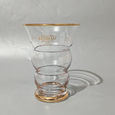 日本中古玻璃杯橘吉RICHFIELD高足个性酒杯果汁牛奶杯昭和描金杯