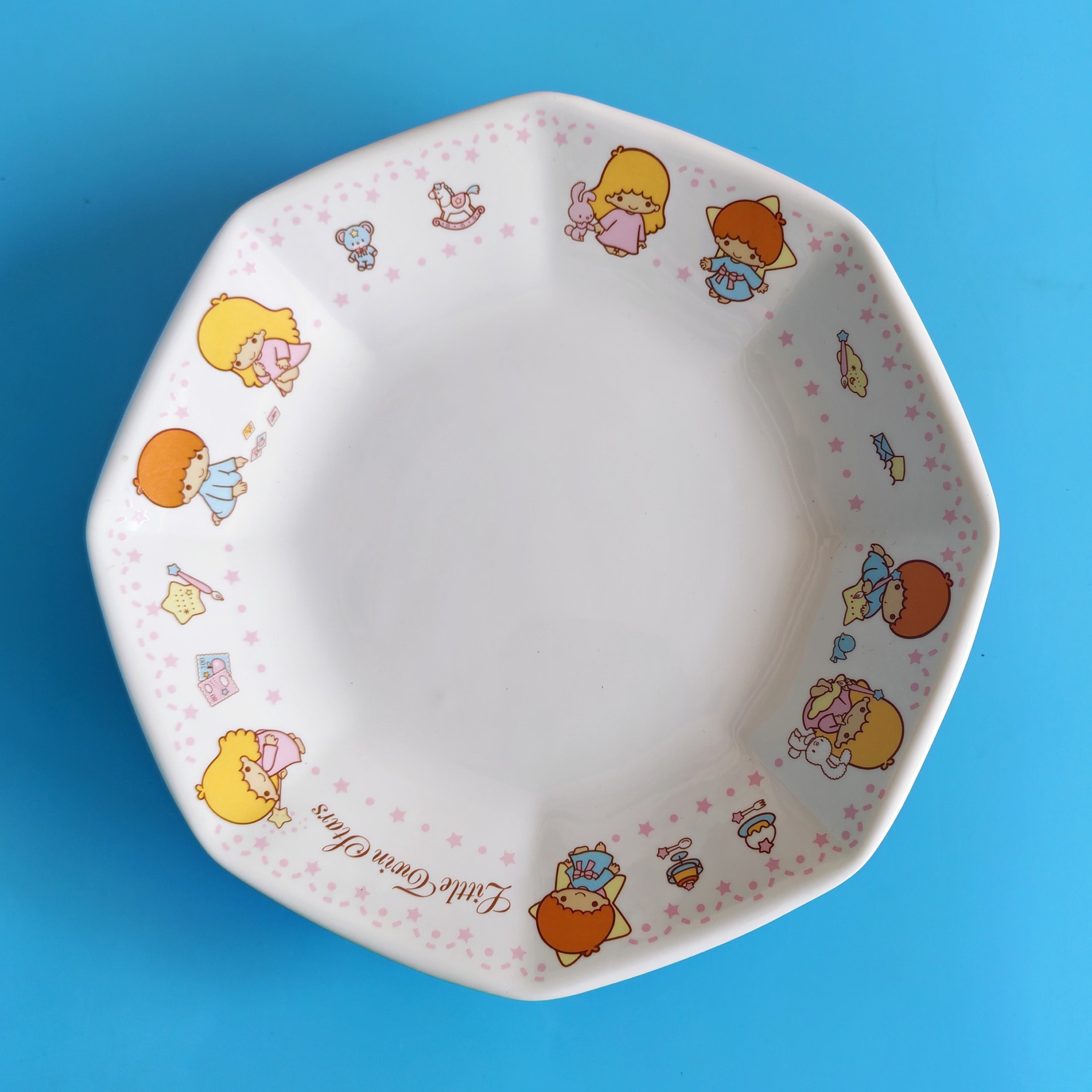 日本中古三丽鸥卡通餐盘陶瓷高足甜品盘Sanrio双子星八角盘孤品