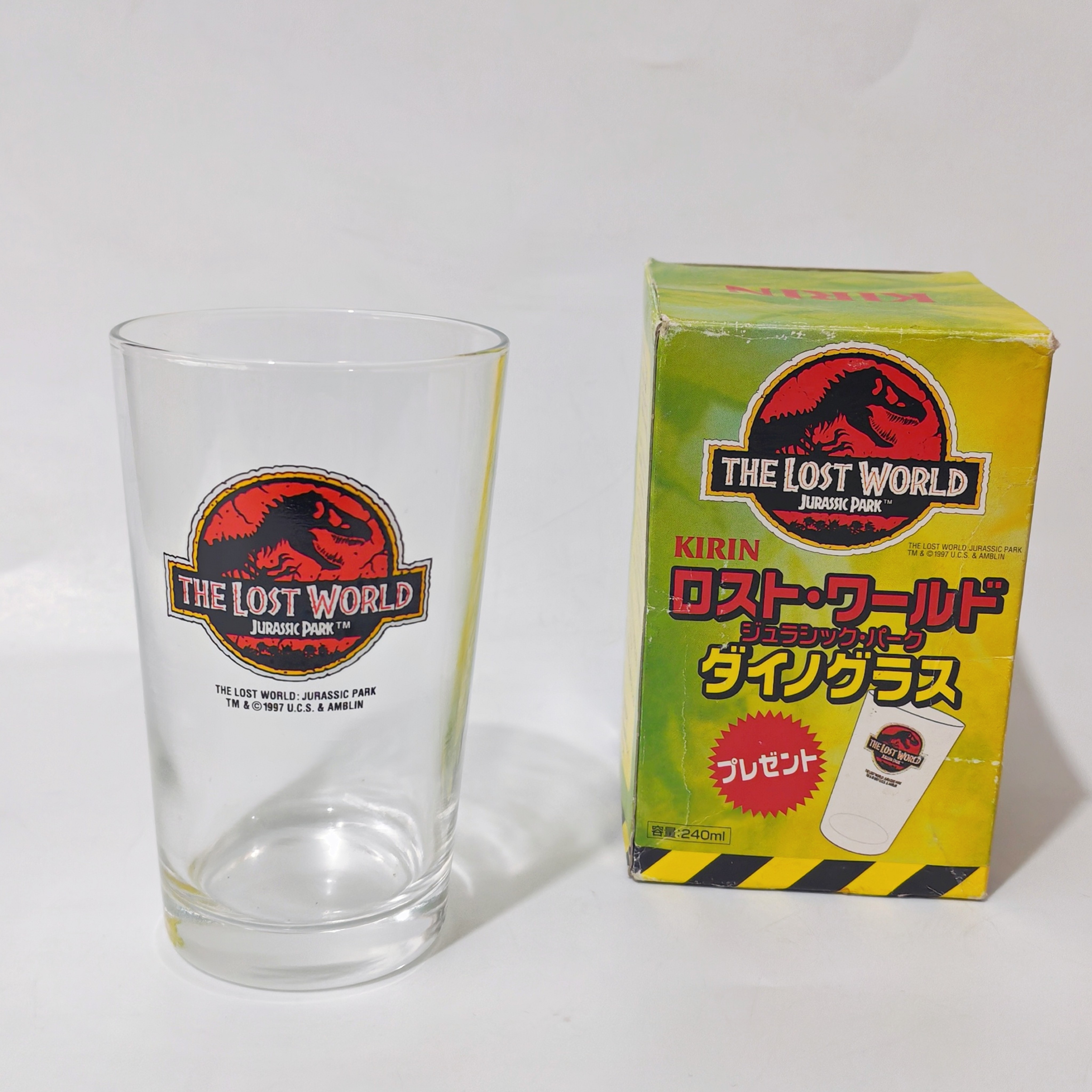 日本中古KIRIN麒麟玻璃杯子1997侏罗纪公园联名限量款东洋佐佐木